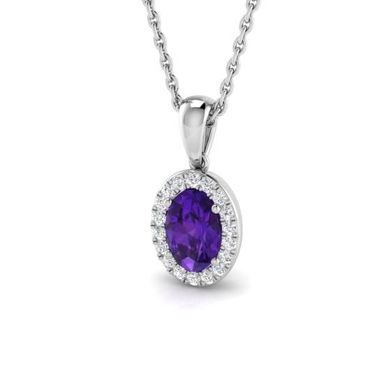 0.55ct VS/E-F Oval cut Amethyst Gemstone Halo Pendant