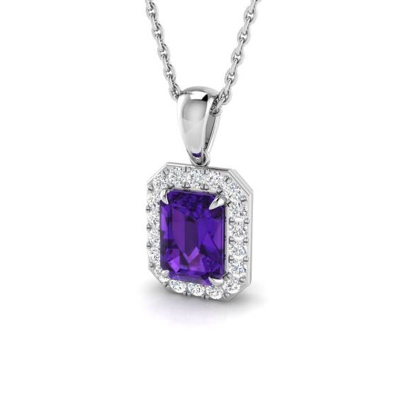 1.28ct VS/E-F Emerald cut Amethyst Gemstone Pendant