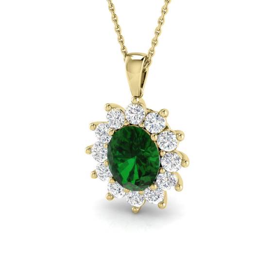 3.37ct VVS/E-F Oval Cut Emerald Gemstone Halo Pendant
