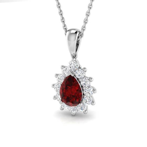 1.16ct SI/F-G Pear cut Ruby Gemstone Halo Pendant