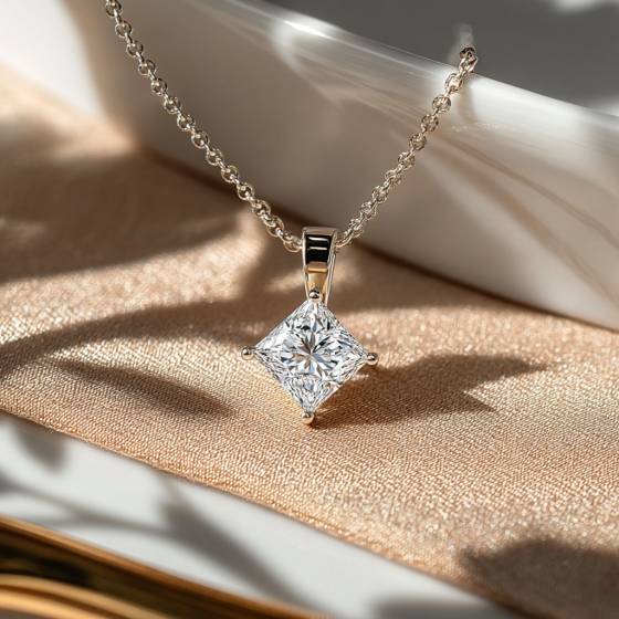 Modern Princess Diamond Solitaire Pendant