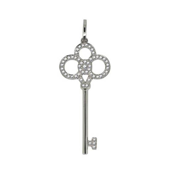 0.30ct VVS2/E-F Pave Set Round Natural Diamond Key Pendant