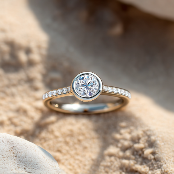 Round Bezel Set Shoulder Set Engagement Ring