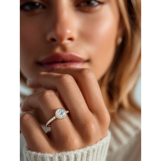 Round Bezel Set Shoulder Set Engagement Ring