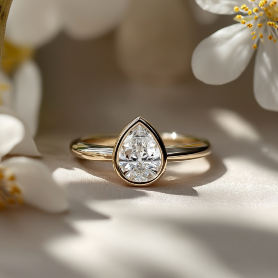 Pear Bezel Set Solitaire Engagement Ring