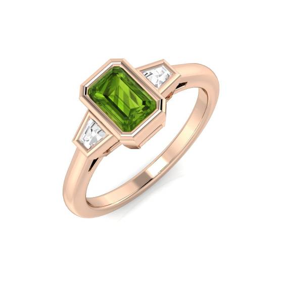 Emerald Cut Peridot Gemstone Bezel Set Ring