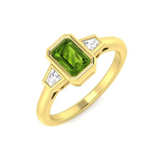 Emerald Cut Peridot Gemstone Bezel Set Ring