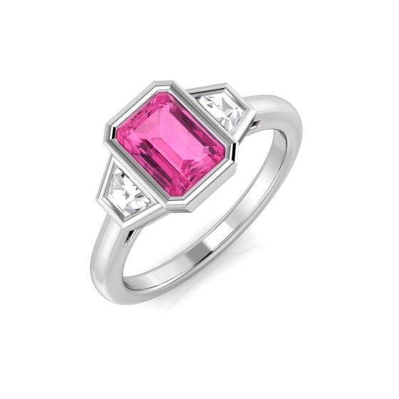 Emerald Cut Pink Sapphire Gemstone Bezel Set Ring