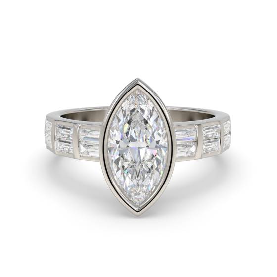Marquise and Baguette Bezel Set Engagement Ring