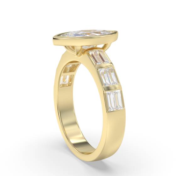 Marquise and Baguette Bezel Set Engagement Ring