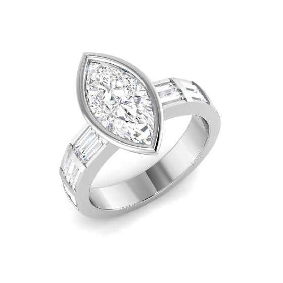 Marquise and Baguette Bezel Set Engagement Ring