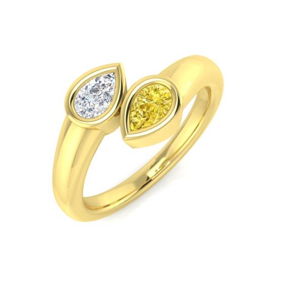 2 Stone Toi Et Moi Pear Yellow Diamond Bezel Set Ring