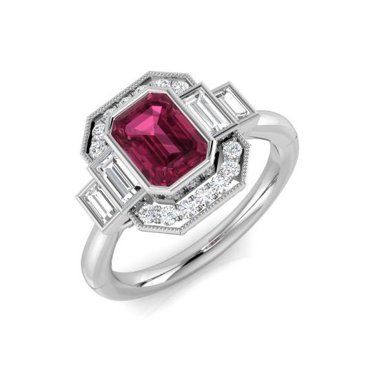 Emerald Cut Tourmaline Gemstone Bezel Set Ring