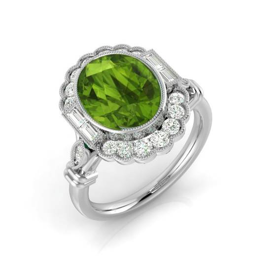 Oval Cut Peridot Gemstone Bezel Set Ring