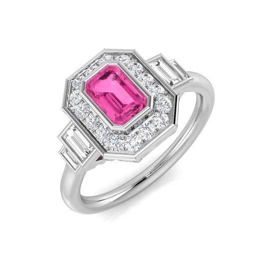Emerald Cut Pink Sapphire Gemstone Bezel Set Ring