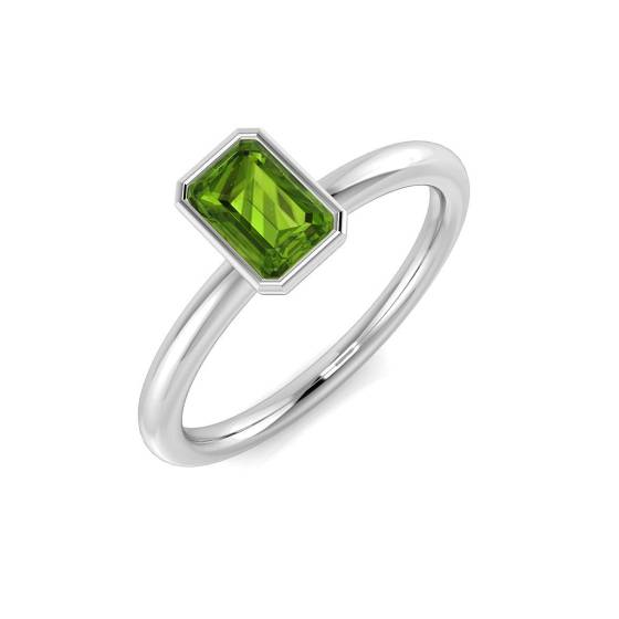 Emerald Cut Peridot Gemstone Bezel Set Ring