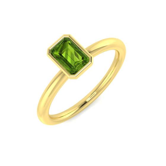 Emerald Cut Peridot Gemstone Bezel Set Ring