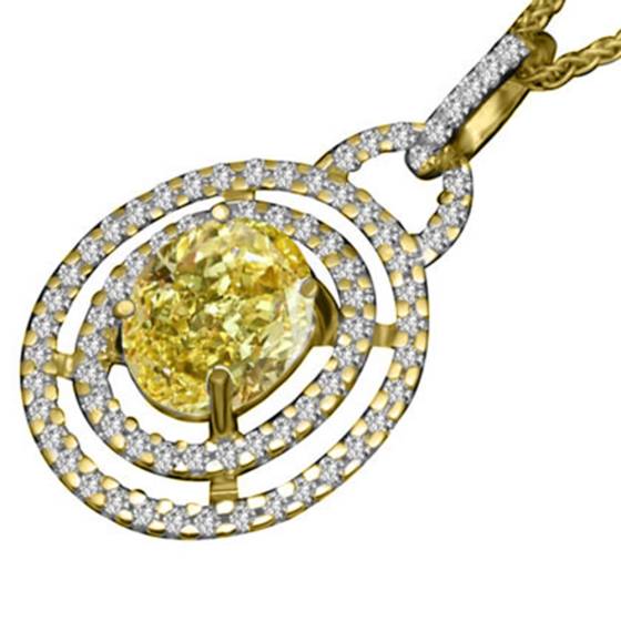 Fancy Yellow Oval Diamond Halo Pendant