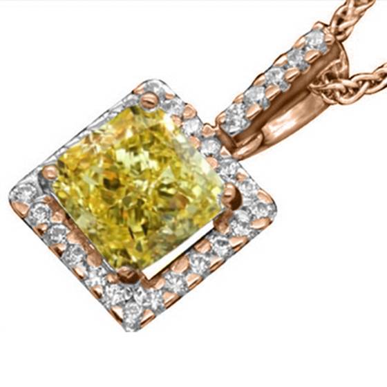 Fancy Yellow Cushion Diamond Halo Pendant