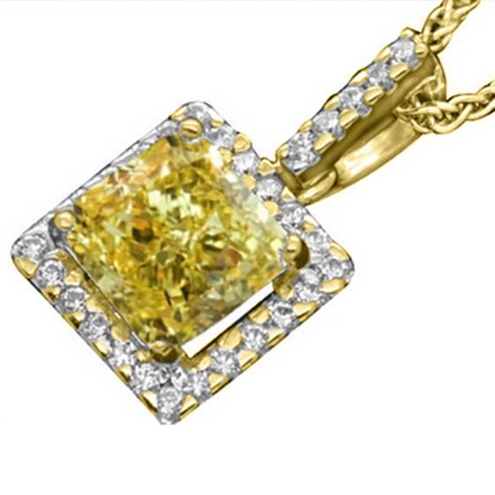 Fancy Yellow Cushion Diamond Halo Pendant