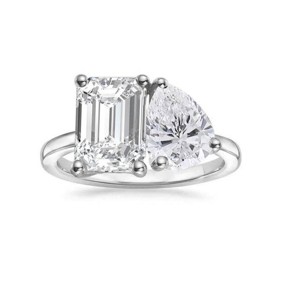 Emerald and Pear Two Stone Diamond Ring