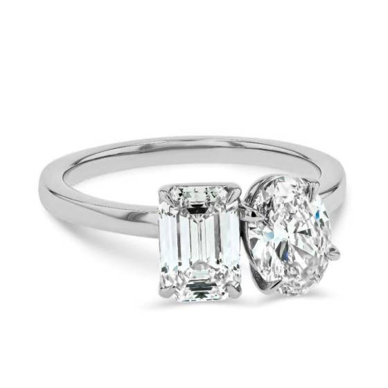 Emerald and Oval Two Stone Diamond Ring