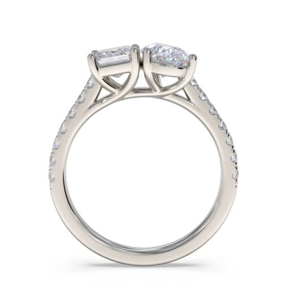 Two Stone Emerald and Pear Diamond Shoulder Set Ring