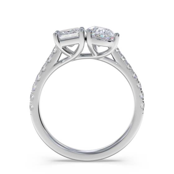 Two Stone Emerald and Pear Diamond Shoulder Set Ring