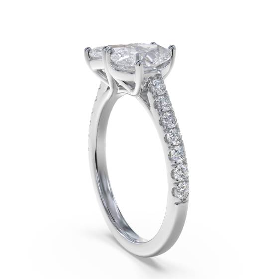 Two Stone Emerald and Pear Diamond Shoulder Set Ring