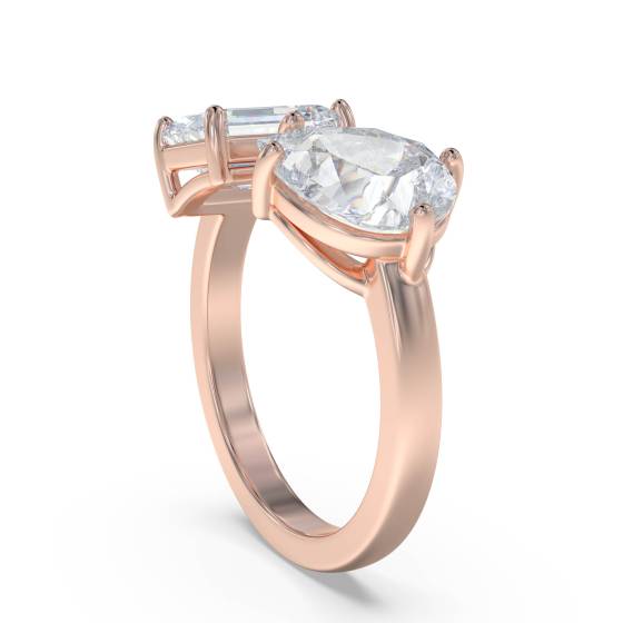 Emerald and Pear Two Stone Diamond Ring