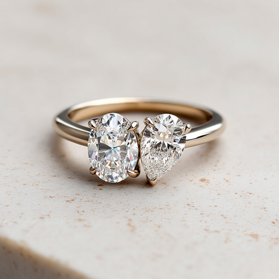 Pear and Oval Two Stone Diamond Ring