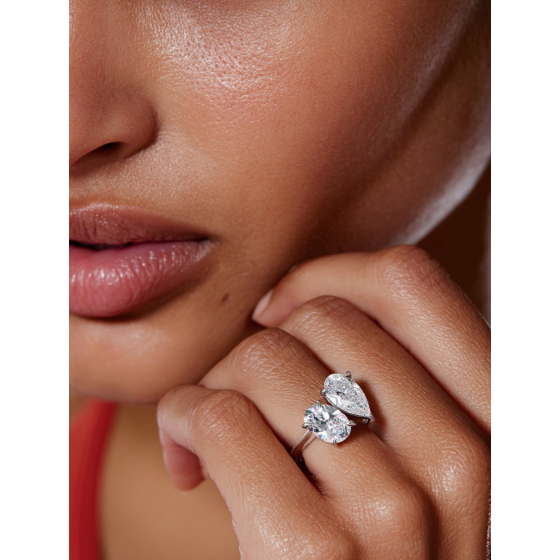 Pear and Oval Two Stone Diamond Ring