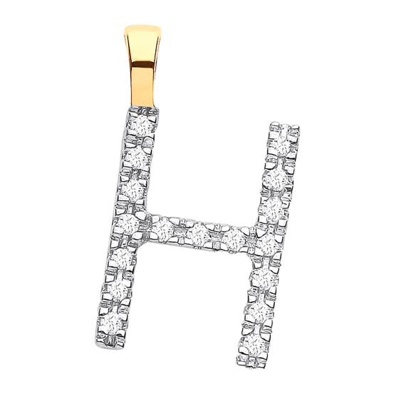 Alphabet H Diamond Set Initial Pendant in 9K Yellow Gold