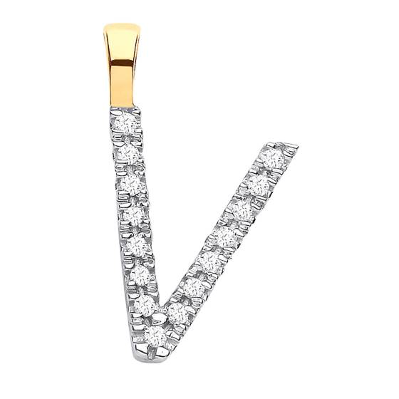 Alphabet V Diamond Set Initial Pendant in 9K Yellow Gold