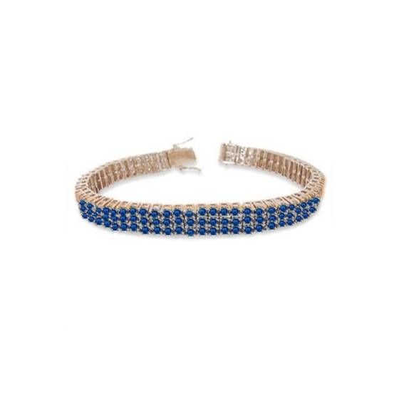 Mens Classic Round Blue Sapphire Three Row Tennis Bracelet