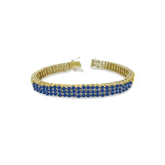 Mens Classic Round Blue Sapphire Three Row Tennis Bracelet