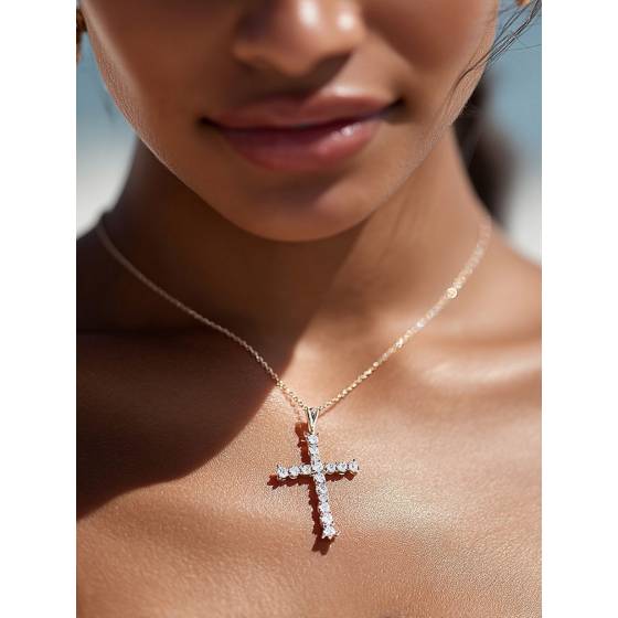 Traditional Round Diamond Cross Pendant