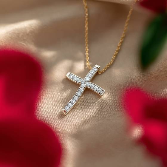 Stylish Round Diamond Cross Pendant