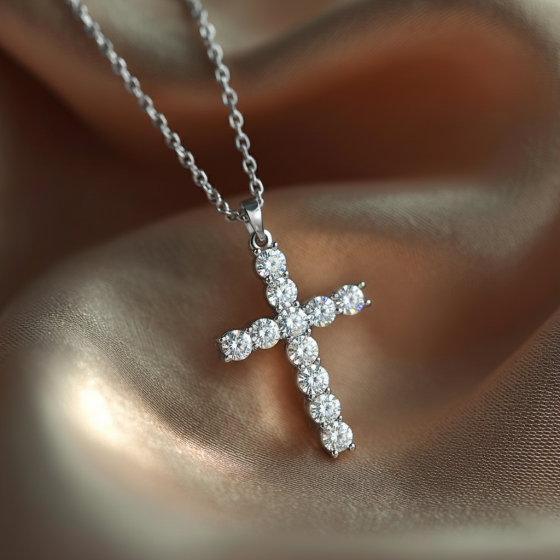 Classic Round Diamond Cross Pendant