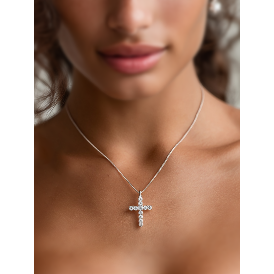 Classic Round Diamond Cross Pendant