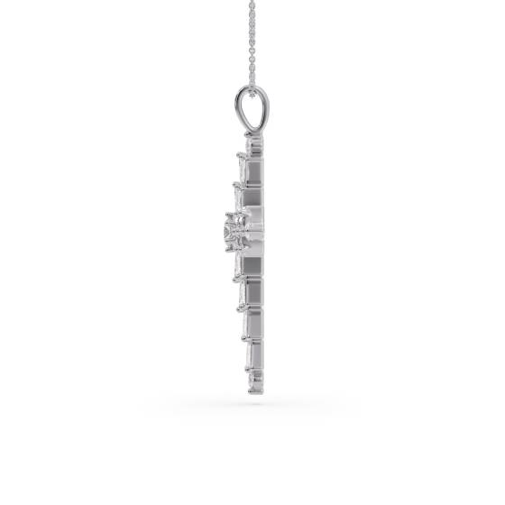 Round and Baguette Diamond Cross Pendant