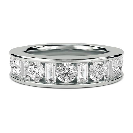 0.50ct VS/E-F Round and Baguette Natural Diamond Half Eternity Ring