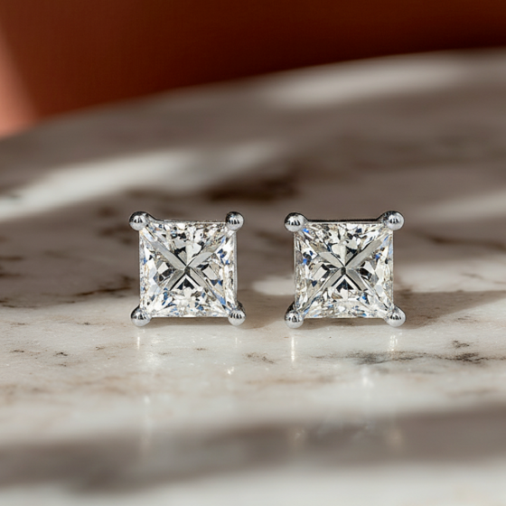 Traditional Princess Diamond Stud Earrings