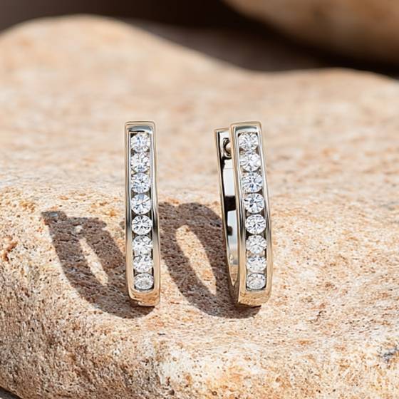 Modern Round Diamond Hoop Earrings