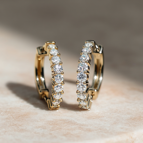 ET078 Round Diamond Hoop Earrings
