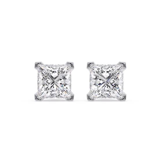 Four Corner Claw Princess Diamond Earrings