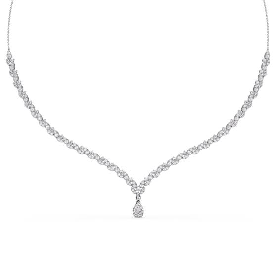 3ct Pear Diamond Drop Cluster Chain Necklace