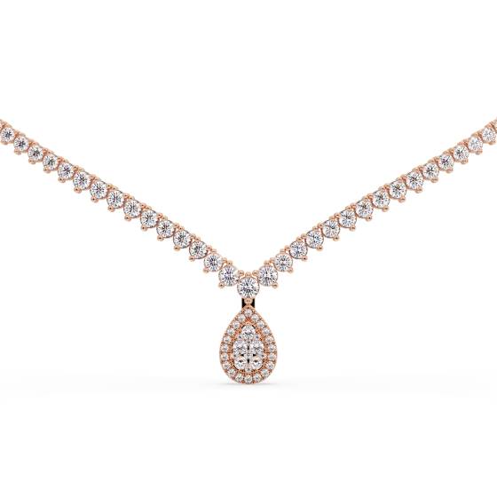5ct Round Diamond V Shape Pear Halo Drop Cluster Tennis Necklace