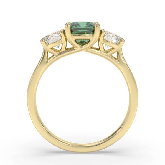 Emerald Green Cushion Diamond Trilogy Ring