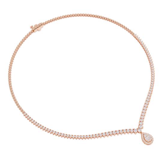 5ct Round Diamond V Shape Pear Halo Drop Cluster Tennis Necklace